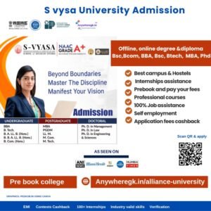 S-VYASA University | Rated A+ college in Bsc, BCA, BBA, Bcom, Engineering, MBA college, Bengaluru, Karnataka