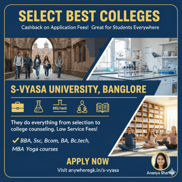 S-VYASA University | Rated A+ college in Bsc, BCA, BBA, Bcom, Engineering, MBA college, Bengaluru, Karnataka